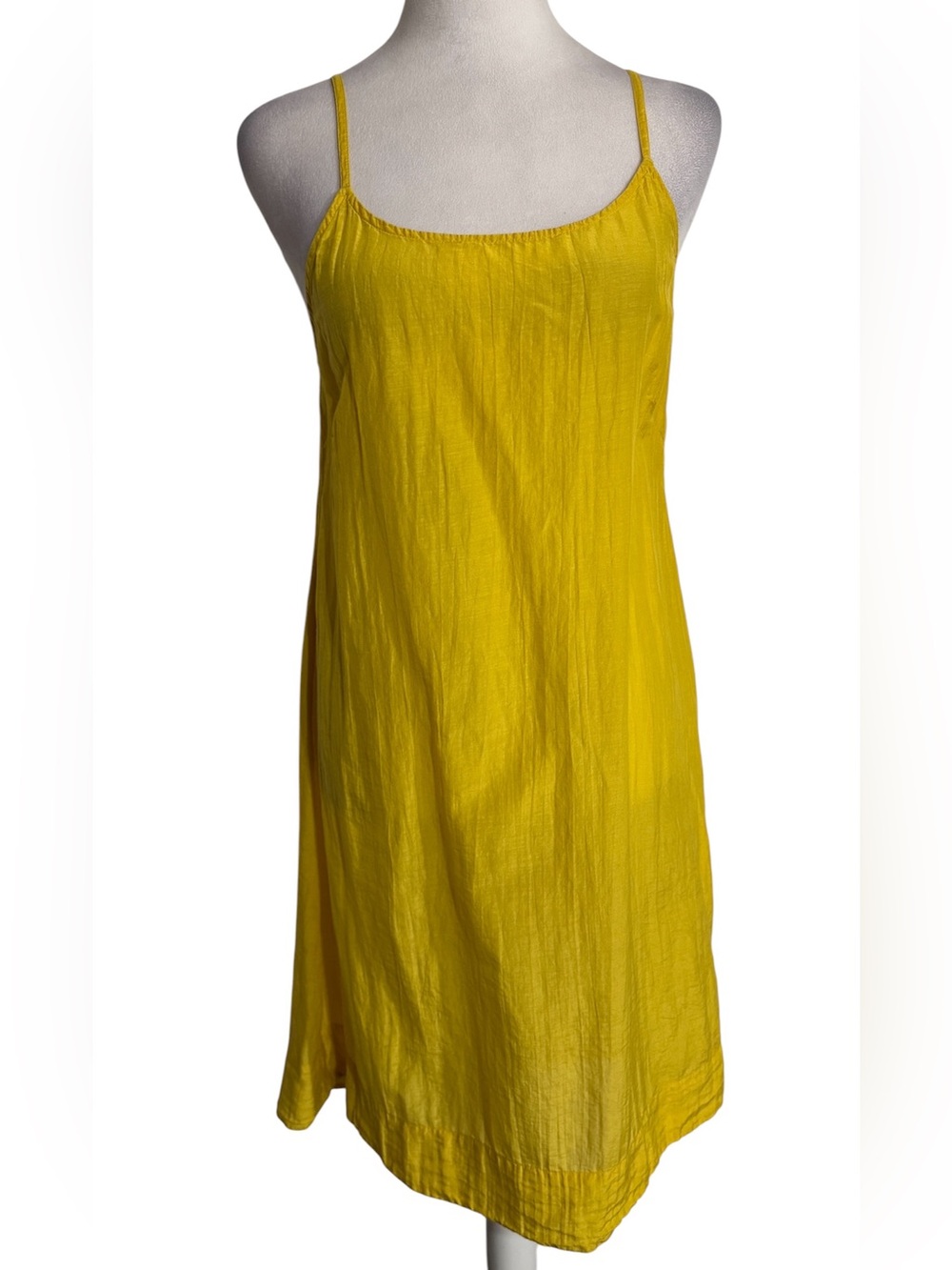 ANAVILA Bright Yellow Spaghetti Strap Slip Dress cotton silk